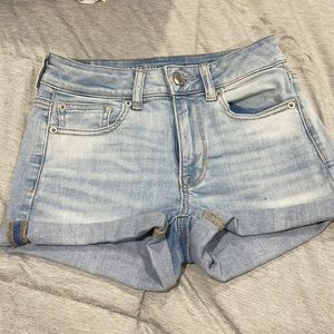 Light blue midwaist jean shorts